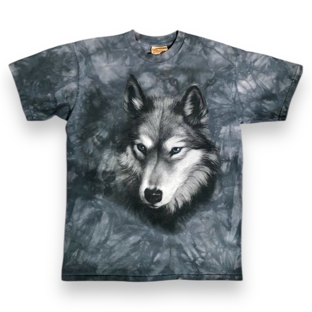 The Mountain Blue Gray Tie Dye Wolf Wolfpack T Shirt Crewneck Short Sleeve